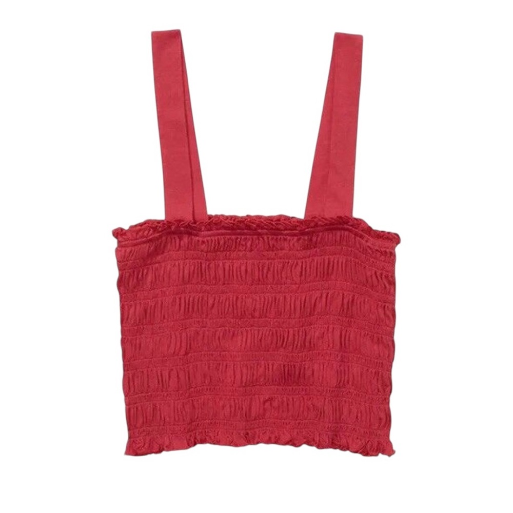 American Eagle Smocked Crop Top Y2K Soft Girl Red Medium